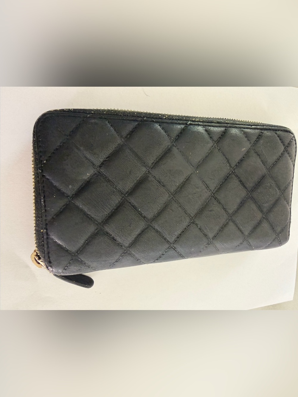 CHANEL Black Quilted Zip Wallet with Gold CC Emblem FAIR CONDITION - Picture 9 of 16